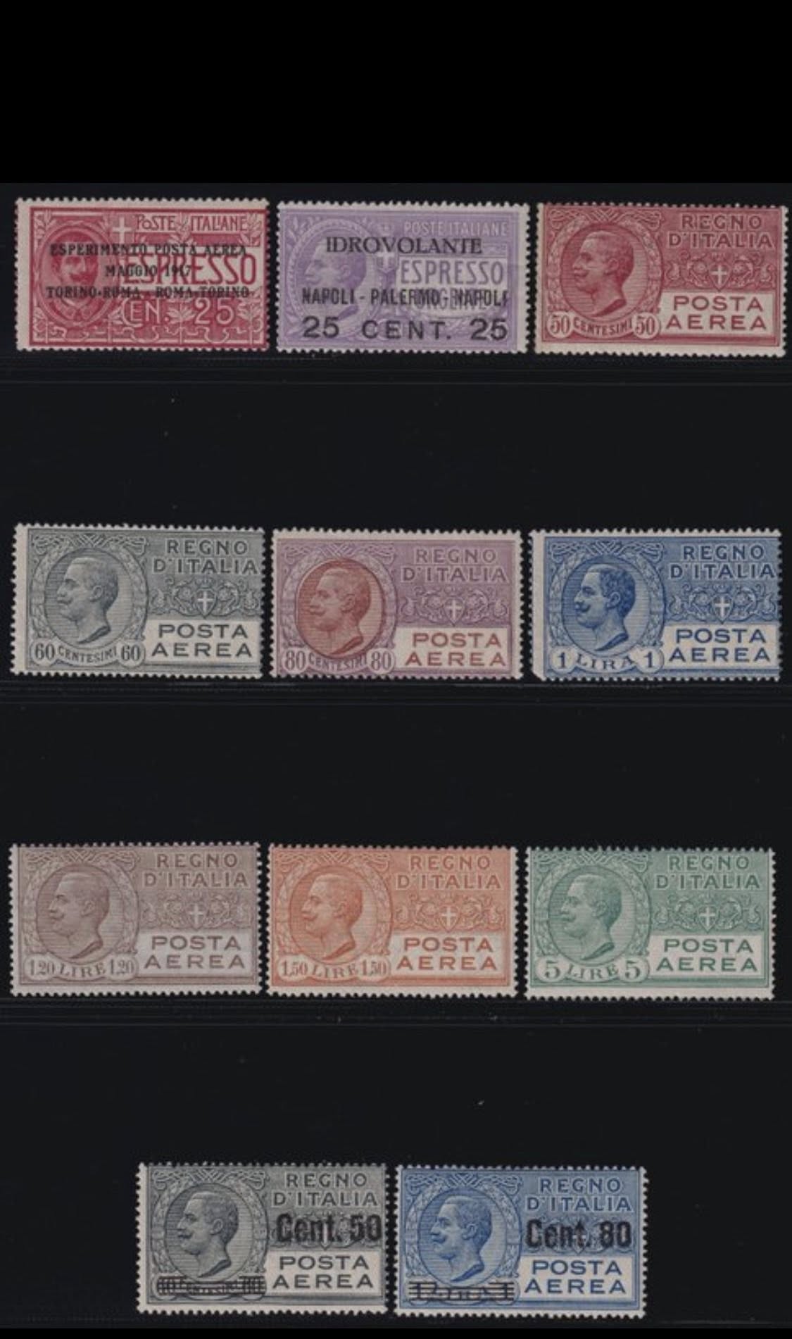 Italia Regno 1917/27 posta aerea dei primi 11 valori