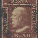 Sicilia 1859, 50 grana lacca Bruno sassone n. 14